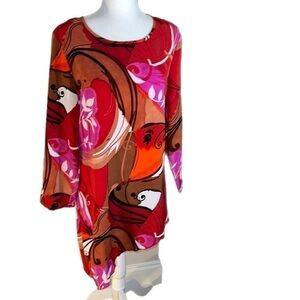 Vintage 60s 70s Psychedelic Asymmetrical Power Shift Mini Floral Dress Mod L